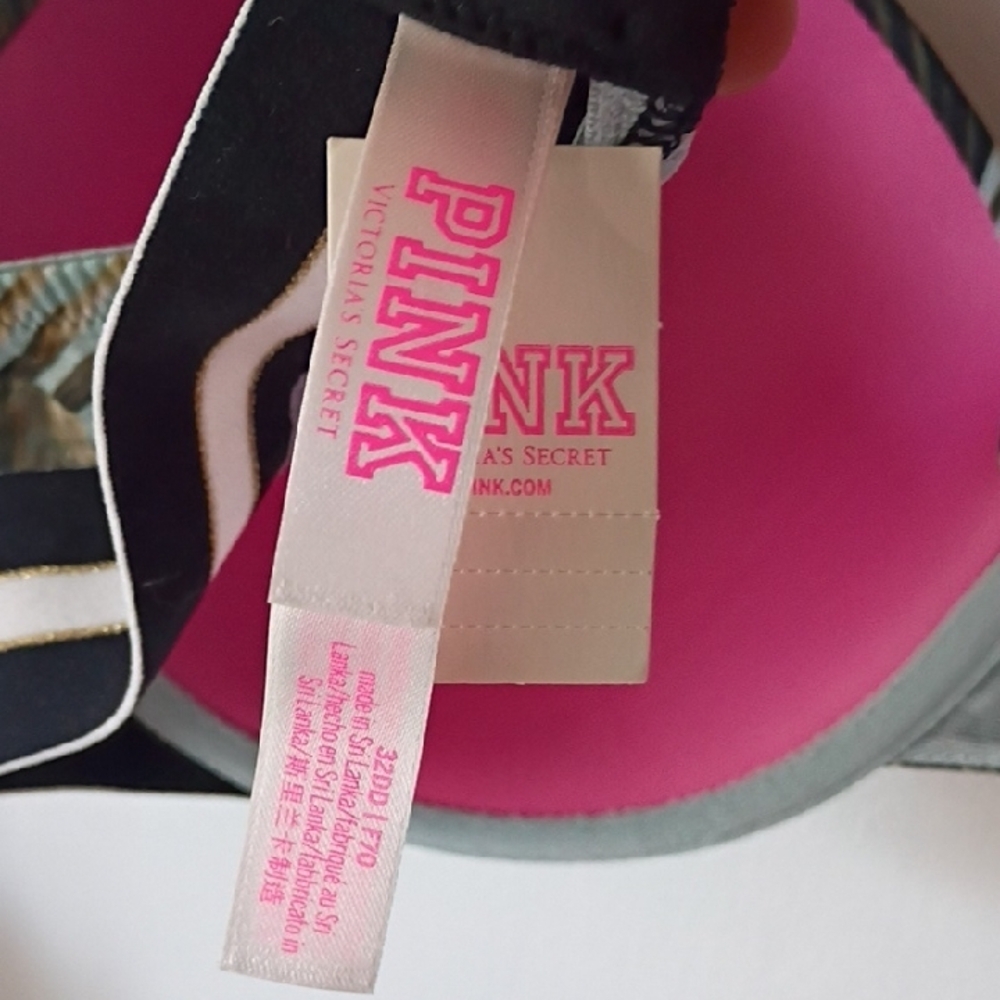 PINK Victoria's Secret Leaf Print Bra in Black and Tan - Picture 2 of 4